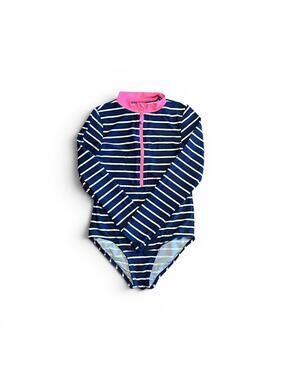 Girls Swimsuit Long Sleeve Rashguard Sz 10 Shorts sz 10/12 Hot Pink Navy